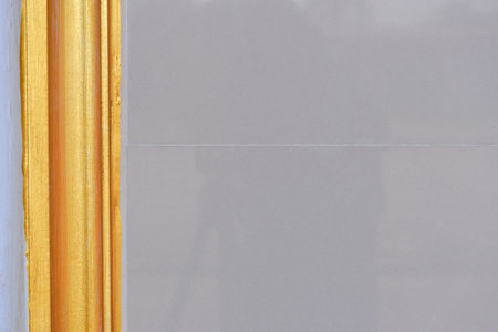 gray glossy surface of the building and the gold stripes. With objects and copy spaceの写真素材