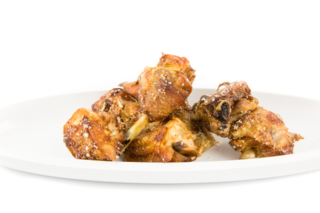 Deep fried chicken season with rock saltの写真素材