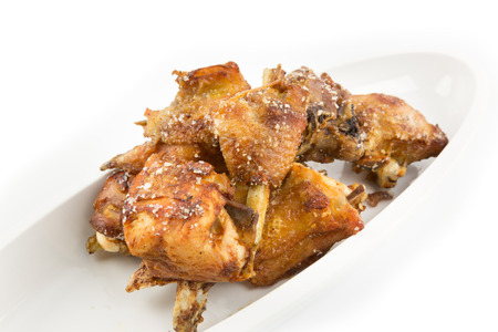 Deep fried chicken season with rock saltの写真素材