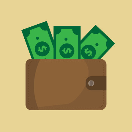 Money in Brown Color wallet.bank note dollars.Business, Finance Wealth, ecommerce, shopping concept.Vector Illustationのイラスト素材