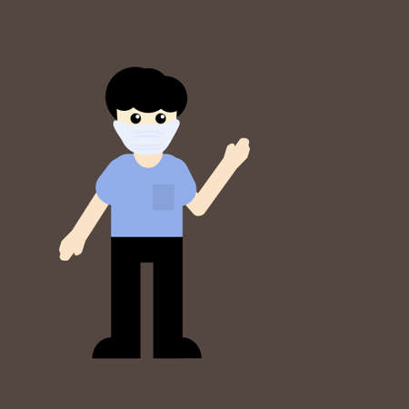 A man wearing a Medical Mask or Surgical Face mask for preventing the spread of diseases such as the coronavirus or Covid-19 and respiratory disease.Flat Character Vector illustration for bannerのイラスト素材