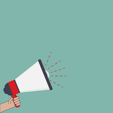 Megaphone or Sound Speaker on Blue Background with Copy Space for Banner,Poster,Flyer, Marketing,Shopping Online,Business. Vector Illustrationのイラスト素材