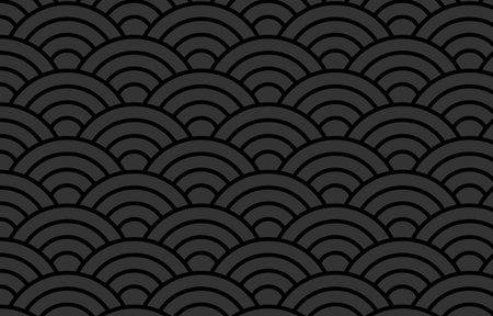 Japanese Traditional Seamless Pattern . Wave black on Gray Background .Design for...