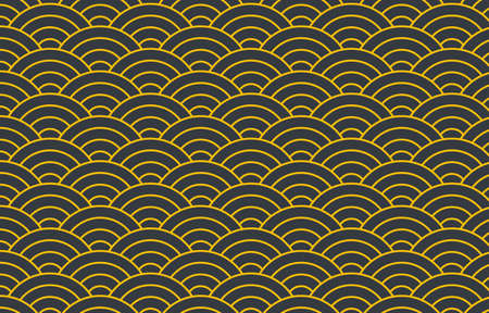 Japanese Traditional Seamless Pattern . Wave Yellow on Blue Background. Design for fabric,print,product,tiles,packaging,wallpaper,clothing,wrapping.Vector illustrationのイラスト素材