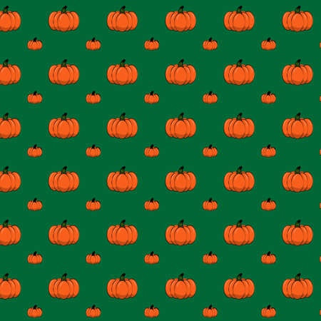 Halloween Concept.pumpkin seamless pattern on green background.design for wrapping, paper, wallpaper, fabric, packaging, texture,print vector illustration.のイラスト素材