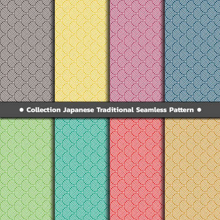 Collection Japanese Traditional Seamless Pattern. Circle Colorful on white background.Design for fabric,print,product,tiles,packaging,wallpaper,clothing,wrapping.Vector illustrationのイラスト素材