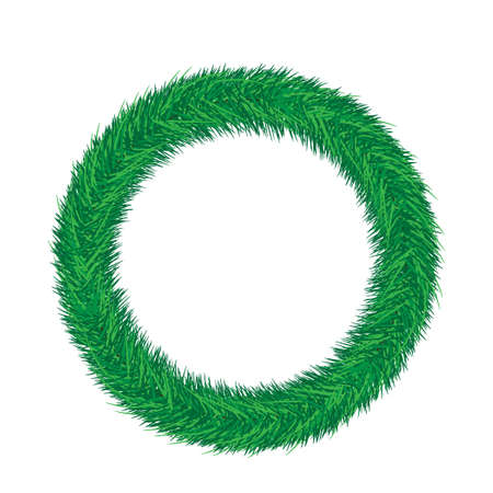 Empty Christmas Fir Wreath with copy space. Pine green branches isolated on white background. Merry Christmas and Happy New Year Concept. Design for Greeting card, wallpaper.Vector illustration.のイラスト素材