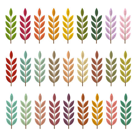 Autumn Leaves. Colorful Leaf Modern Abstract Elements Set, Minimal Design Isolated on White Background. Vector Illustration.のイラスト素材