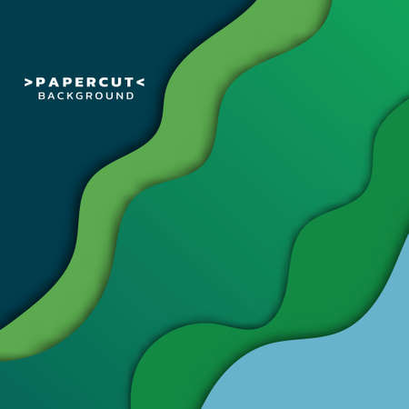 paper cut shapes. 3d abstract background. Green paper art with copy space. design for gretting cards, presentations,business, flyers, posters, prints, decoration,  brochureのイラスト素材