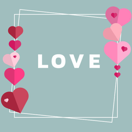 Happy Valentine's Day. pink and red paper hearts with white rectangular frame with copy space for Greeting Card, invitation card, flyers, posters, prints, decoration, brochure. Vector Illustrationのイラスト素材