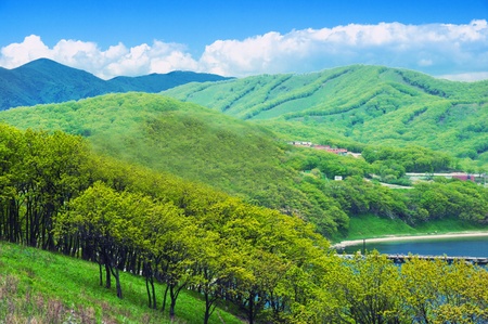 A photograph of mountain scenery japan sea.の写真素材