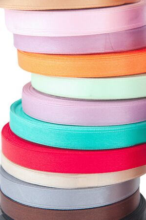Rolls with colour tapes for packaging of giftsの写真素材