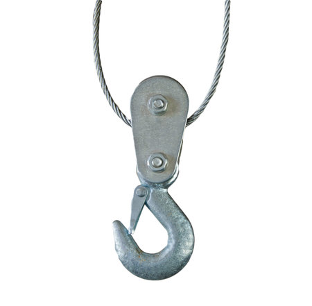 Crane hook with cable roller isolated on white background
