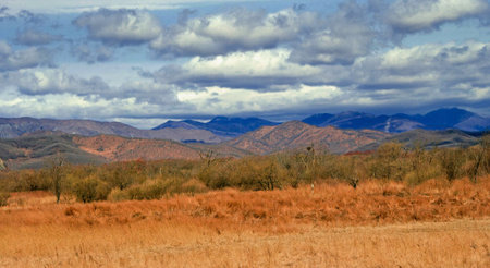 View of mountain peaks in spring time  in Primorie Rusia