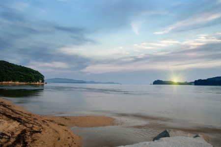 Sunset landscape evening on the Sea of Japanの写真素材
