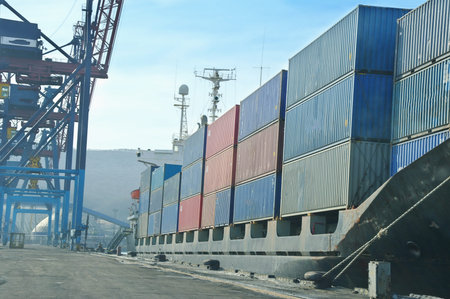 container vessel moored in the port, no trademarks visible