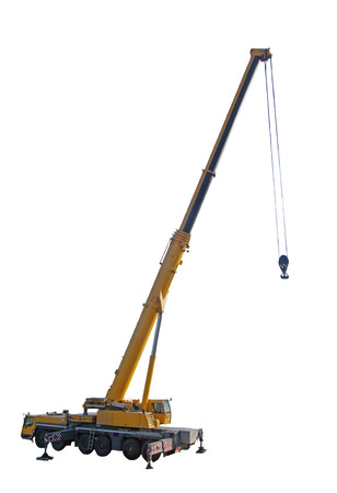 crane truck with hook isolated on white backgroundの写真素材