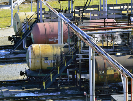 train transports tanks with oil and fuel after draining the purified steamの写真素材