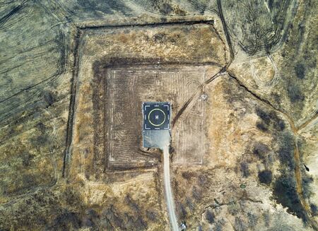 Helipad for helicopter landing within greenery setting view from aboveの写真素材