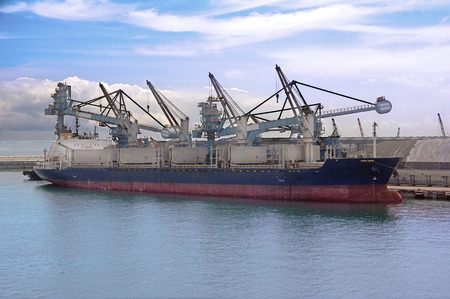 cargo ship loading in coal cargo terminalの写真素材