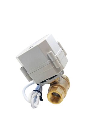 Motorized water valve isolated on whiteの写真素材