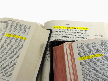 Isaiah 55:6 highlighted in English (KJV), German, and Hebrew Bibles, with 