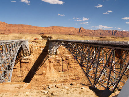 Bridges at Marble Canyon, old (pedestrian now) at left, new at rightの写真素材