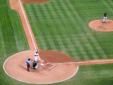 Batter ready for the pitch in a major league baseball game (genericized)の写真素材