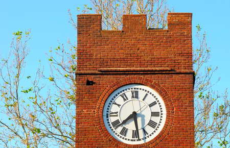 Clock face on the old clock tower in Hudson, Ohioの写真素材