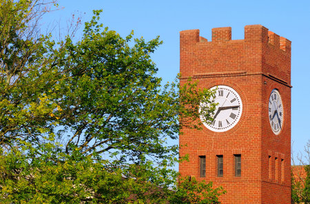 Old clock tower on a bright morning in Hudson, Ohio
