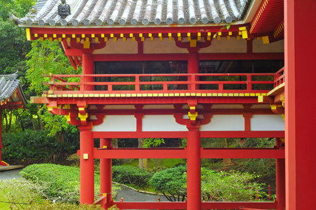 Section of the tranquil Byodo-in temple on Oahu, Hawaii