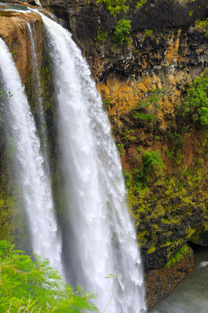 Dramatic Wailua Falls on the island of Kauai, Hawaiiの写真素材