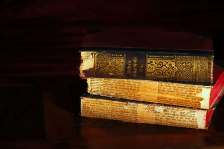 Stack of antique world history volumes in old German, light paintedの写真素材