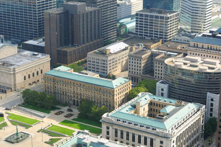 Aerial view of a portion of downtown Cleveland, Ohioの写真素材