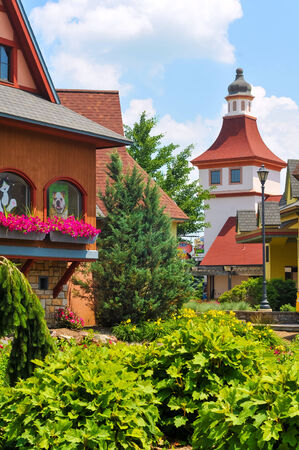 FRANKENMUTH, MI - JUNE 28, 2014: German-style architecture forms the backdrop of River Place, a recently established collection of shops and attractions in this Michigan town known best for Christmas and German food.のeditorial素材