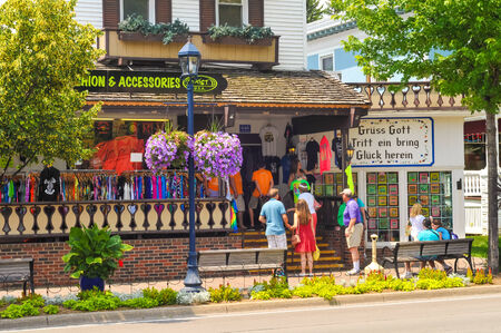 FRANKENMUTH, MI - JUNE 28, 2014: German-style architecture and culture along Main Streen in this small town in middle America attract throngs of visitors every year.のeditorial素材