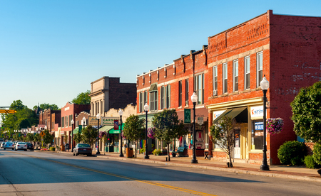 BEDFORD, OH - JULY 25, 2015: The main street of this small Cleveland suburb features many old buildings over a century old.