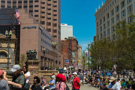 CLEVELAND, OH - JULY 20, 2016: Throngs of protesters, supporters, and the merely curious fill Public Square and Euclid Avenue on the third day of the Republican National Convention.のeditorial素材