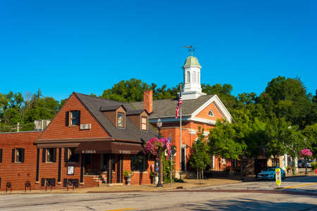 CHAGRIN FALLS, OH - JULY 30, 2017: The handsome Town Hall of Chagrin Falls Township stands within the village of Chagrin Falls and underwent a recent renovation.のeditorial素材