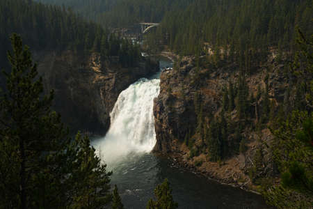 Upper Falls of the Yellowstone River in Yellowstone National Park, seen from Uncle Tomâs Point on the south rimの写真素材