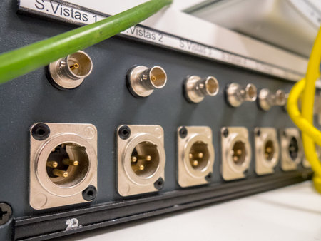 Audio and video connection panel, XLR and BNC