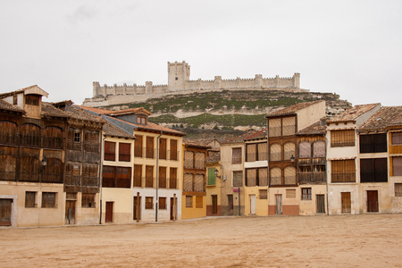 Square of Coso, Pe?afiel, Castilla y Leon, Spain and Castle of Pe?afielのeditorial素材