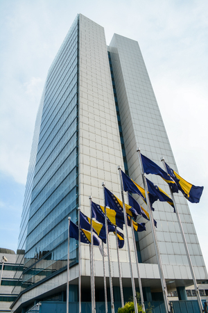 Sarajevo, Bosnia; 07/15/2015: GreeceâBosnia and Herzegovina Friendship Building was restaured and reopened in 2007.のeditorial素材
