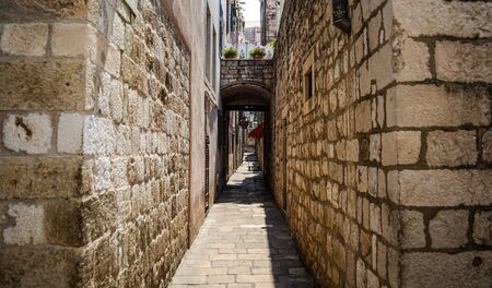 Old and narrow street in dubrovnik, Croatiaの写真素材