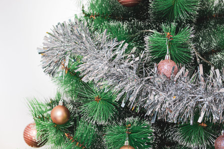 Christmas decoration on white background with wreath and red balls