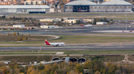 Madrid, Spain; 11/23/2019: Plane of the Spanish company Iberia taking off from Adolfo Suarez Madrid Barajas airportのeditorial素材