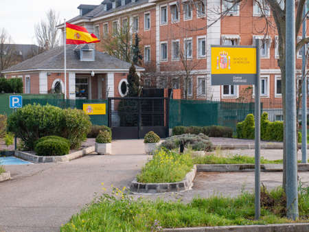 Madrid, Madrid, Spain; 03/17/2020: Main facade of the Palacio de la Moncloa, Control Spokesperson, place of residence of the President of Spain Pedro Sánchez and meeting of the Council of Ministersのeditorial素材