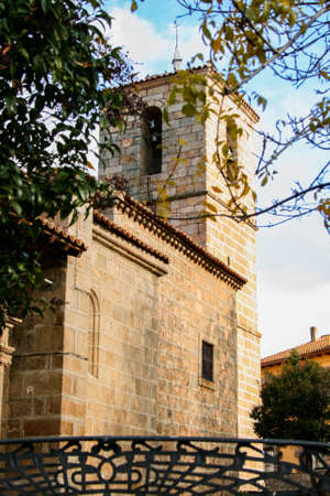 Casas del Puerto, Ávila, Spain; 11/23/2007: Tower and facade of the church of Santiago Apostolのeditorial素材