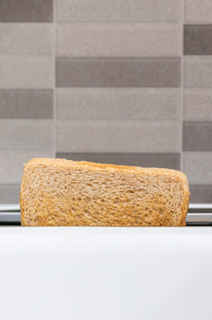 Toast of wholemeal bread that has just been toasted in the toaster ready for breakfast