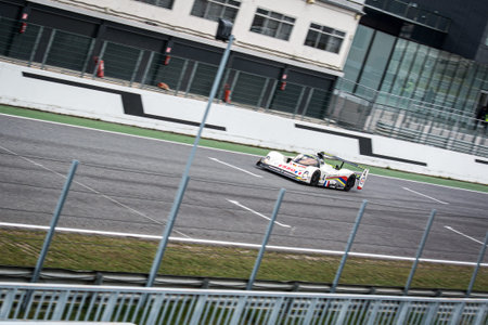 Circuit of Jarama, Madrid, Spain; April 03 2016: Peugeot 905 Evo 1 Bis Group C racer in a classic...